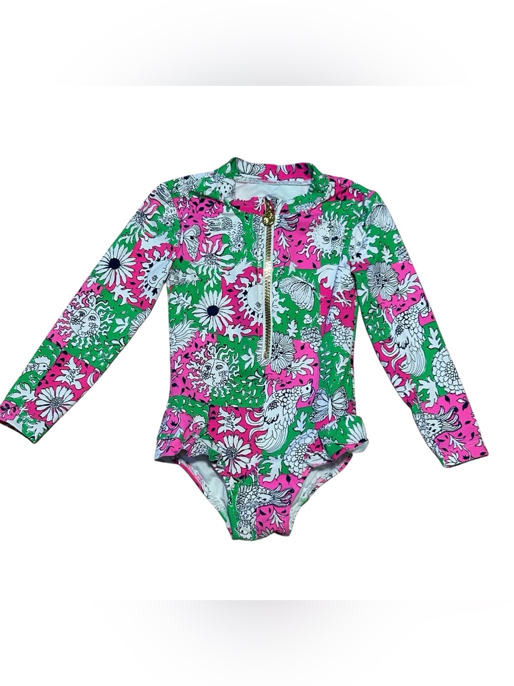 Lilly Pulitzer Girls Denning Swimsuit Bathing Suit Rashguard UPF 50+ Size 2